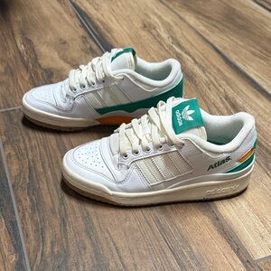 Adidas White and Teal Sneakers with Orange Detail
